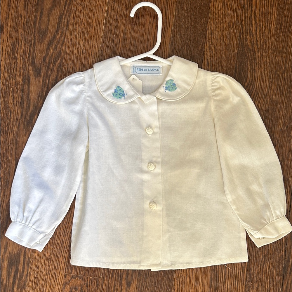 Charming White Girls Blouse with Ladybug Accents